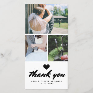 Modern Wedding Thank You Three Photo Collage Card