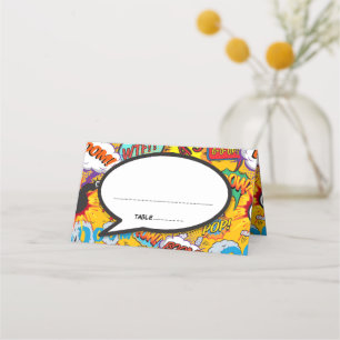 Modern Wedding Typographic Colorful Comic Book Place Card