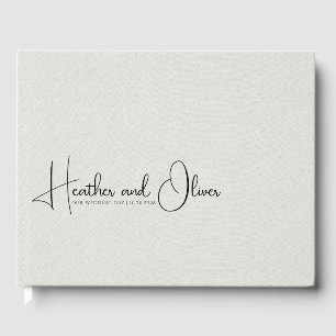 Modern Wedding Typography Faux LinenGuest Book