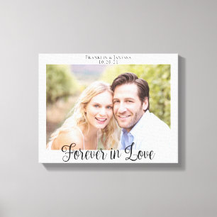 Modern Wedding Typography Forever in Love Photo Canvas Print