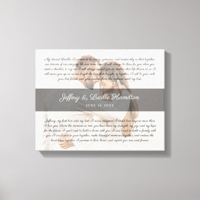 Modern Wedding Vow Art Marriage Anniversary Photo Canvas Print (Front)
