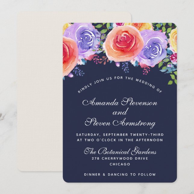 Modern Wedding Watercolor Floral Bouquet Invitation (Front/Back)