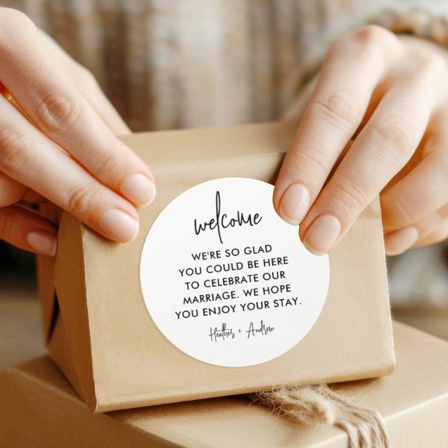 Modern Wedding Welcome Hotel Bag  Classic Round Sticker (Creator Uploaded)