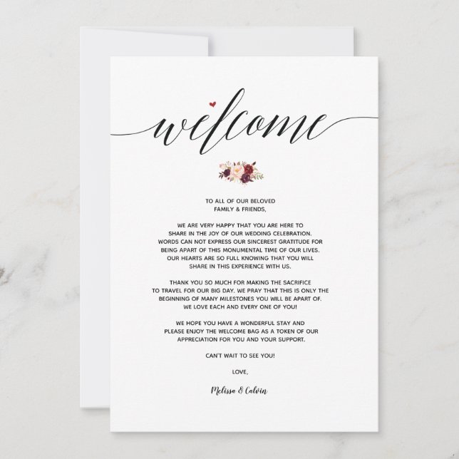 Modern Wedding Welcome nand Itinerary card (Front)
