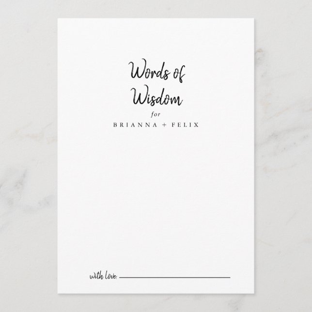 Modern Wedding Words of Wisdom Advice Card (Front)