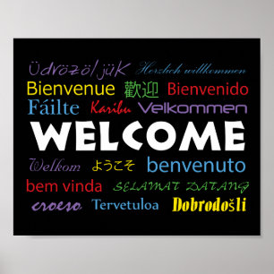 Modern Welcome Colourful Black Many Languages Poster
