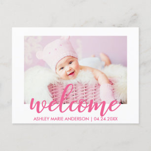 Modern Welcome New Baby Announcement Hot Pink Postcard