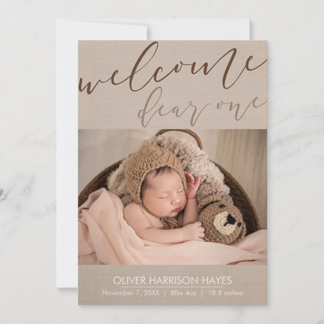 Modern Welcome Photo Birth Announcement (Front)