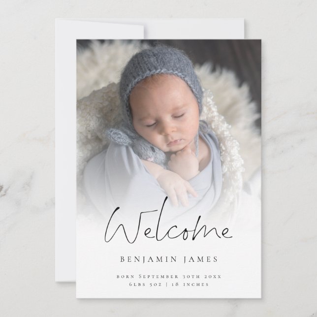 Modern Welcome Photo Overlay Birth  Announcement (Front)