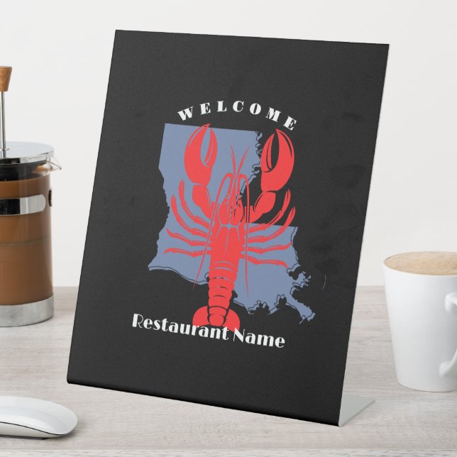 Modern welcome red crayfish Louisiana custom name Pedestal Sign (In SItu)