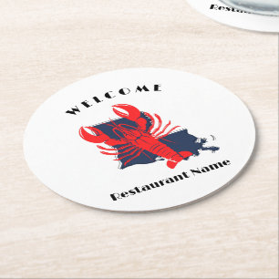 Modern welcome red crayfish Louisiana custom name Round Paper Coaster
