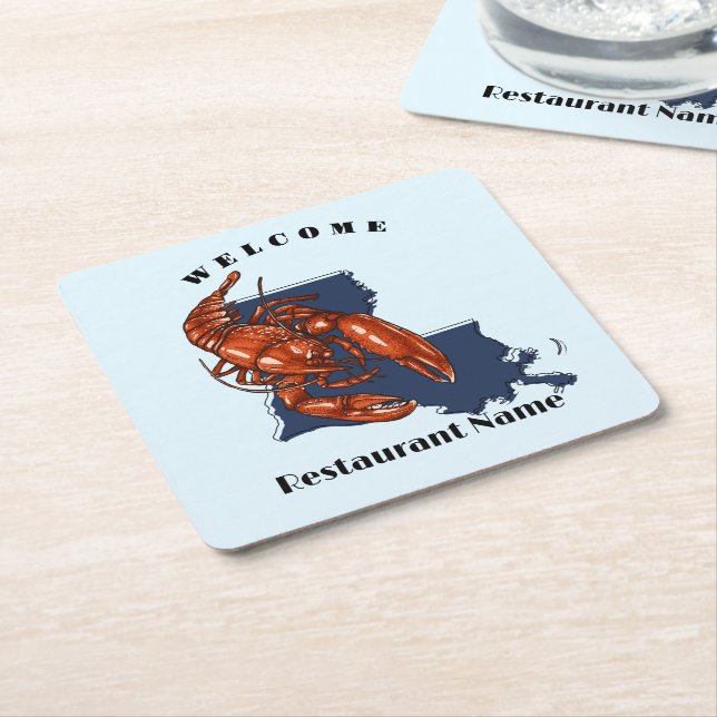 Modern welcome red crayfish Louisiana custom name Square Paper Coaster (Angled)