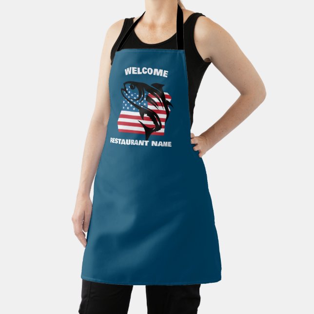 Modern welcome salmon Oregon map flag USA name Apron (Insitu)