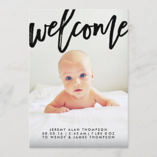 Modern Welcome Script   Photo Birth Announcement