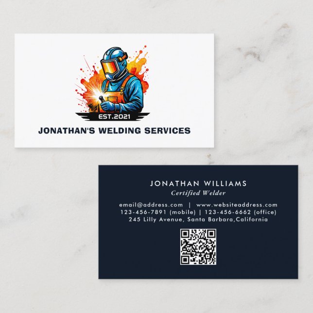 Modern Welder Metal Welding Fabrication Contractor Business Card (Front/Back)
