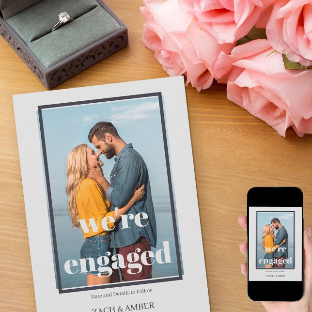 Modern We're Engaged Custom Photo Engagement Announcement (Creator Uploaded)