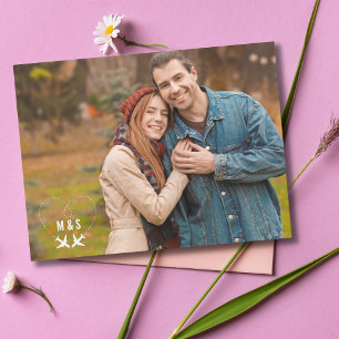 Modern We're Engaged Heart Engagement Info Photo  Postcard
