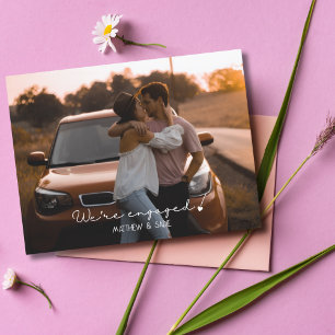 Modern We're Engaged Heart Engagement photo Postcard