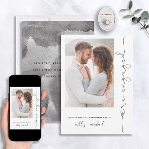 Modern We're Engaged Script Type Photo Invitation