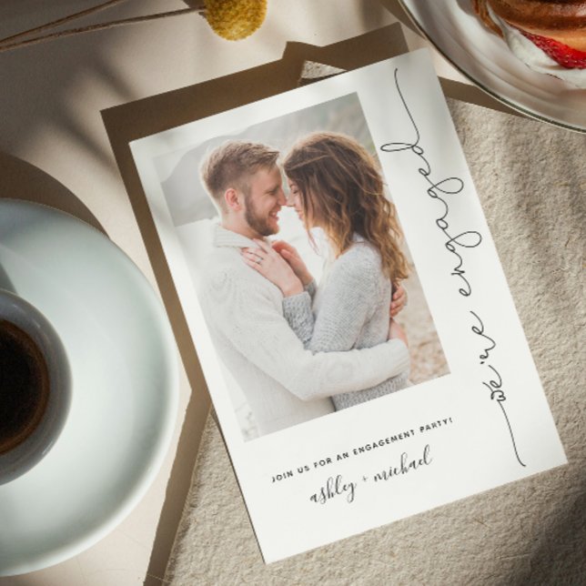 Modern We're Engaged Script Type Phototrendy mo Invitation (Creator Uploaded)