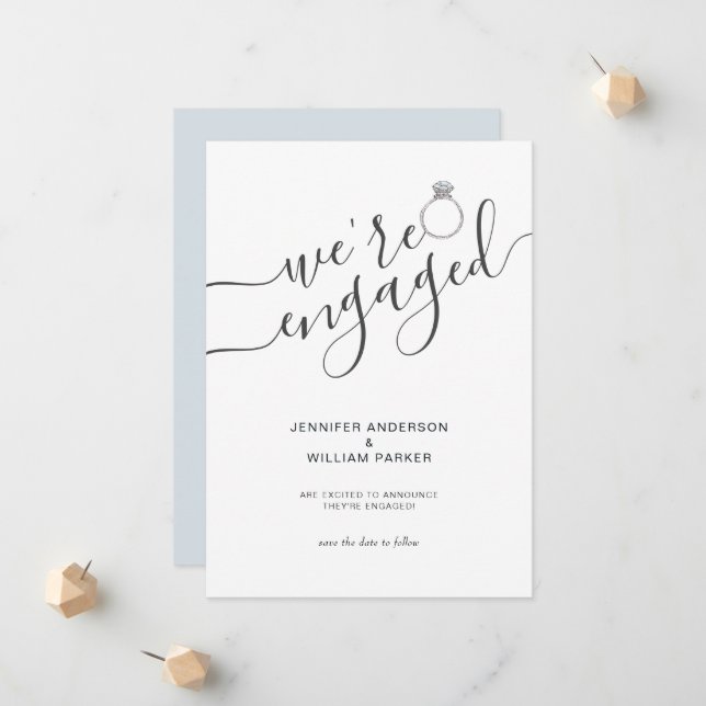 Modern We're Engaged with couples photo Engagement Announcement (Front/Back In Situ)