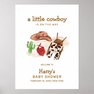 Modern Western Cactus Cowboy Baby Shower Welcome  Poster