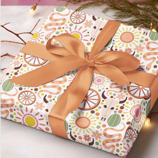 Modern Western Cow Skull Desert Sun Pattern Wrapping Paper (Creator Uploaded)