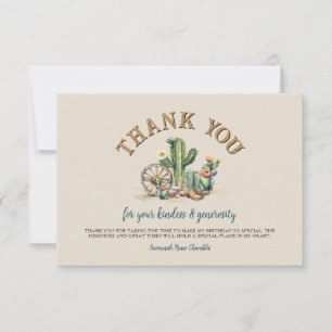 Modern Western Cowgirl Rustic Cactus Thank You Card