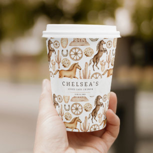 Modern Western Rodeo Watercolor Baby Shower Paper Cups