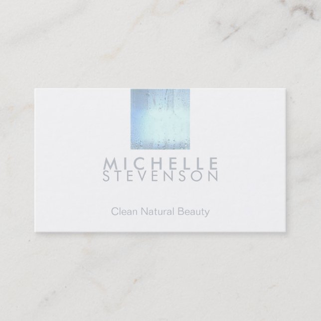 Modern Wet Blue Glass Beauty Salon and Spa White Business Card (Front)