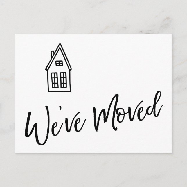 Modern "We've Moved" Card w/ Little House Drawing (Front)