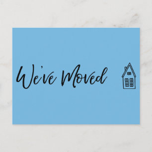 Modern We've Moved  Little House Drawing Blue Postcard