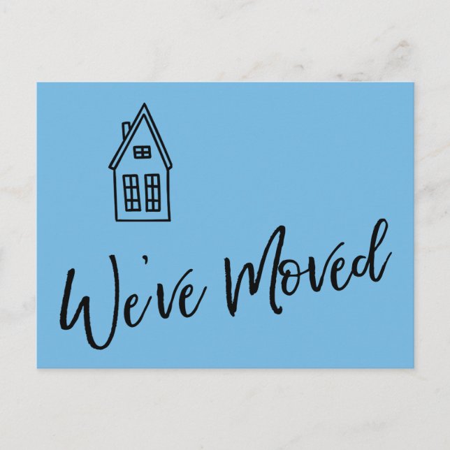 Modern We've Moved Little House Drawing Blue Postcard (Front)