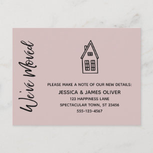 Modern We've Moved Little House Drawing Pink Postcard