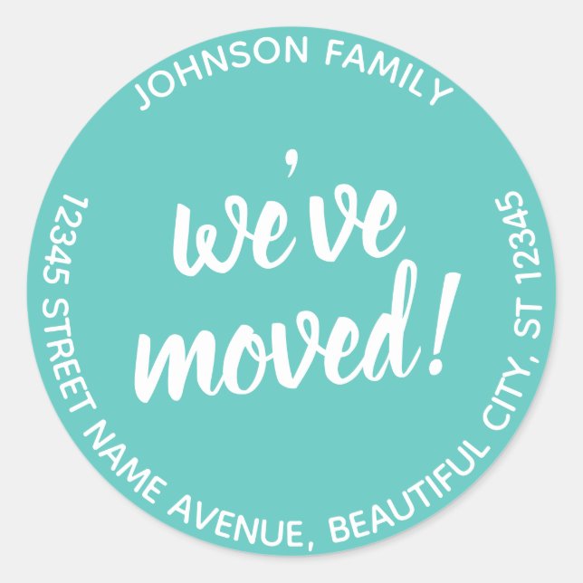 Modern We've Moved Mint Aqua New Address Label (Front)