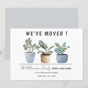 Modern We've Moved Potted Plants Watercolor Announcement