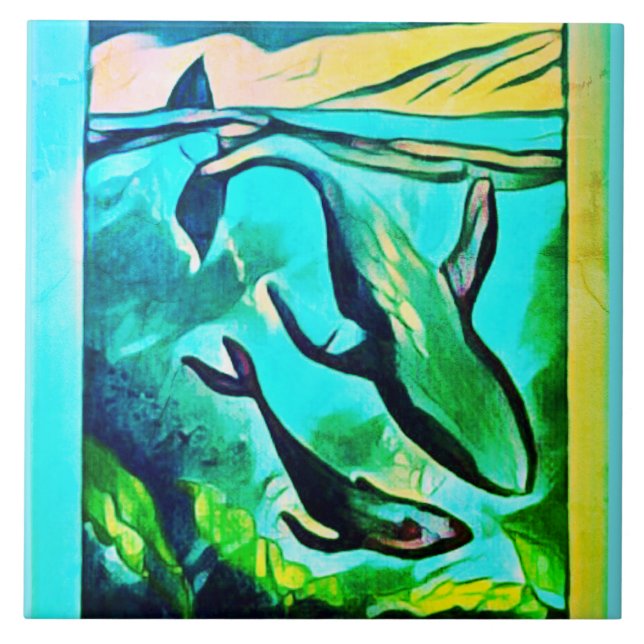 Modern Whale Art Ceramic Tile (Front)