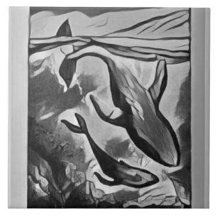Modern Whale Art Ceramic Tile