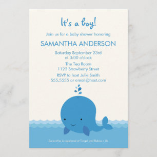 Modern Whale Baby Shower Invitation - Boy
