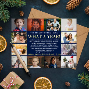 Modern What A Year In Review 12 Photo Collage Real Foil Holiday Card