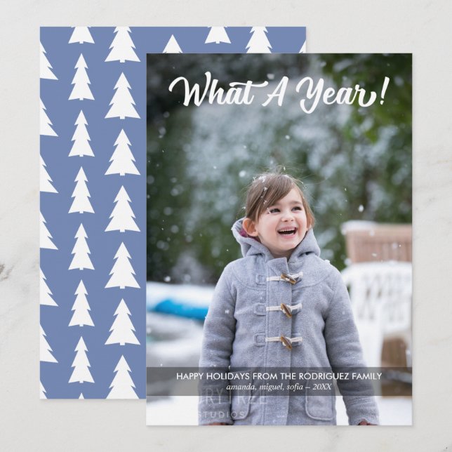 Modern What A Year Script Custom Photo Holiday Card (Front/Back)