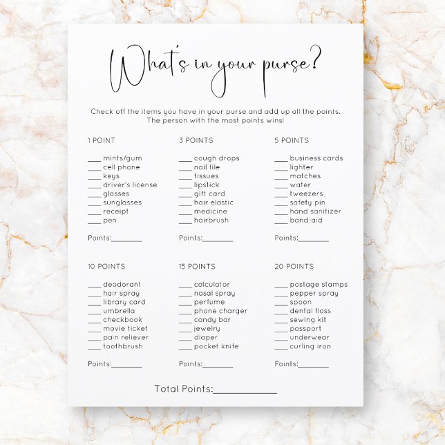 Modern What's In Your Purse Bridal Shower Game (Creator Uploaded)