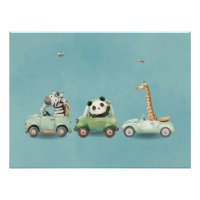 Modern Whimsical Animals in Vehicles Poster