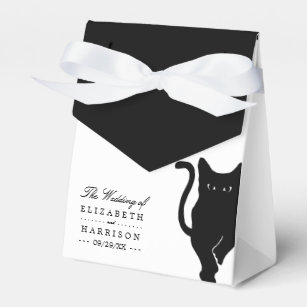 Modern Whimsical Black Cat Wedding Favor Box