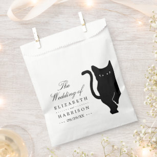 Modern Whimsical Black Cat Wedding Favour Bag