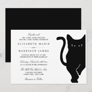 Modern Whimsical Black Cat Wedding Invitation