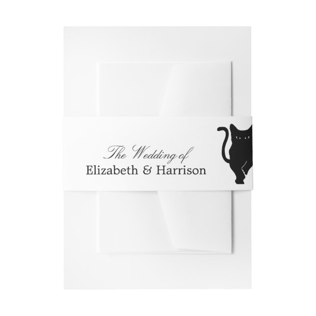 Modern Whimsical Black Cat Wedding Invitation Belly Band (Front Example)
