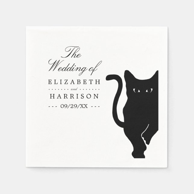 Modern Whimsical Black Cat Wedding Napkin (Front)