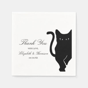 Modern Whimsical Black Cat Wedding Napkin