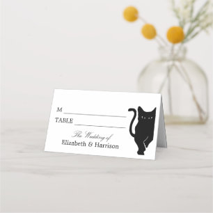 Modern Whimsical Black Cat Wedding Place Card